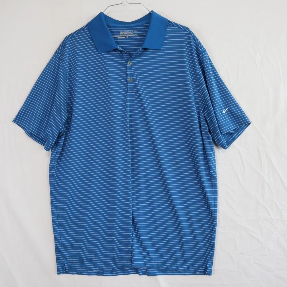Nike Golf Polo Shirt Mens XL Dri-Fit Tour Performance Blue Striped Short Sleeve‎